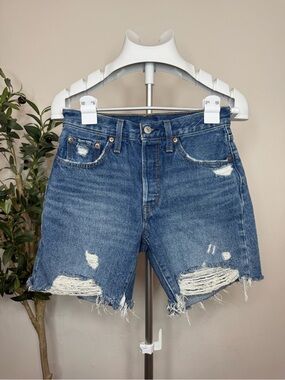 Levi's Distressed Mid-Blue Denim Cutoff Shorts